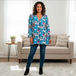 Maggie Sweet Women's 2X Tunic Top Geometric Print Llamas Boho Blouse Made in USA